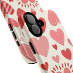 Heart Pattern Tough iPhone Case — Cute Red & Pink Hearts Protective Cover (MagSafe compatible)  Shamo's