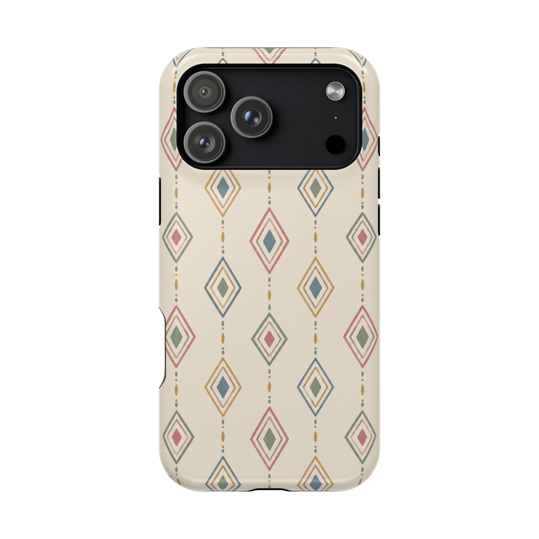 Desert Diamonds – Pastel Geometric Pattern MagSafe Phone Case, glossy iPhone 17 Pro Max, rear view
