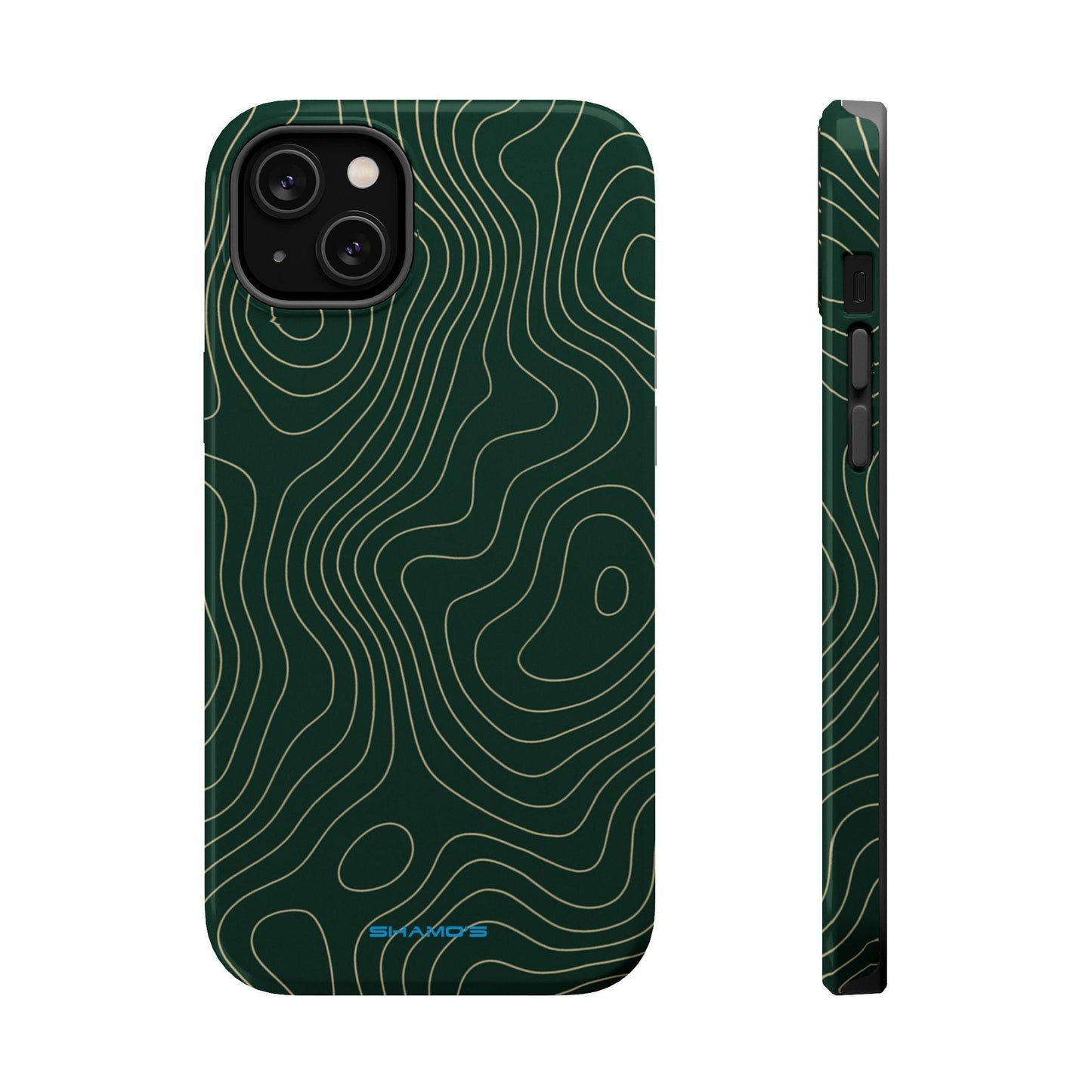 Topographic Green Magnetic Impact-Resistant iPhone Case | MagSafe compatible  Shamo's iPhone 14 Plus / Glossy