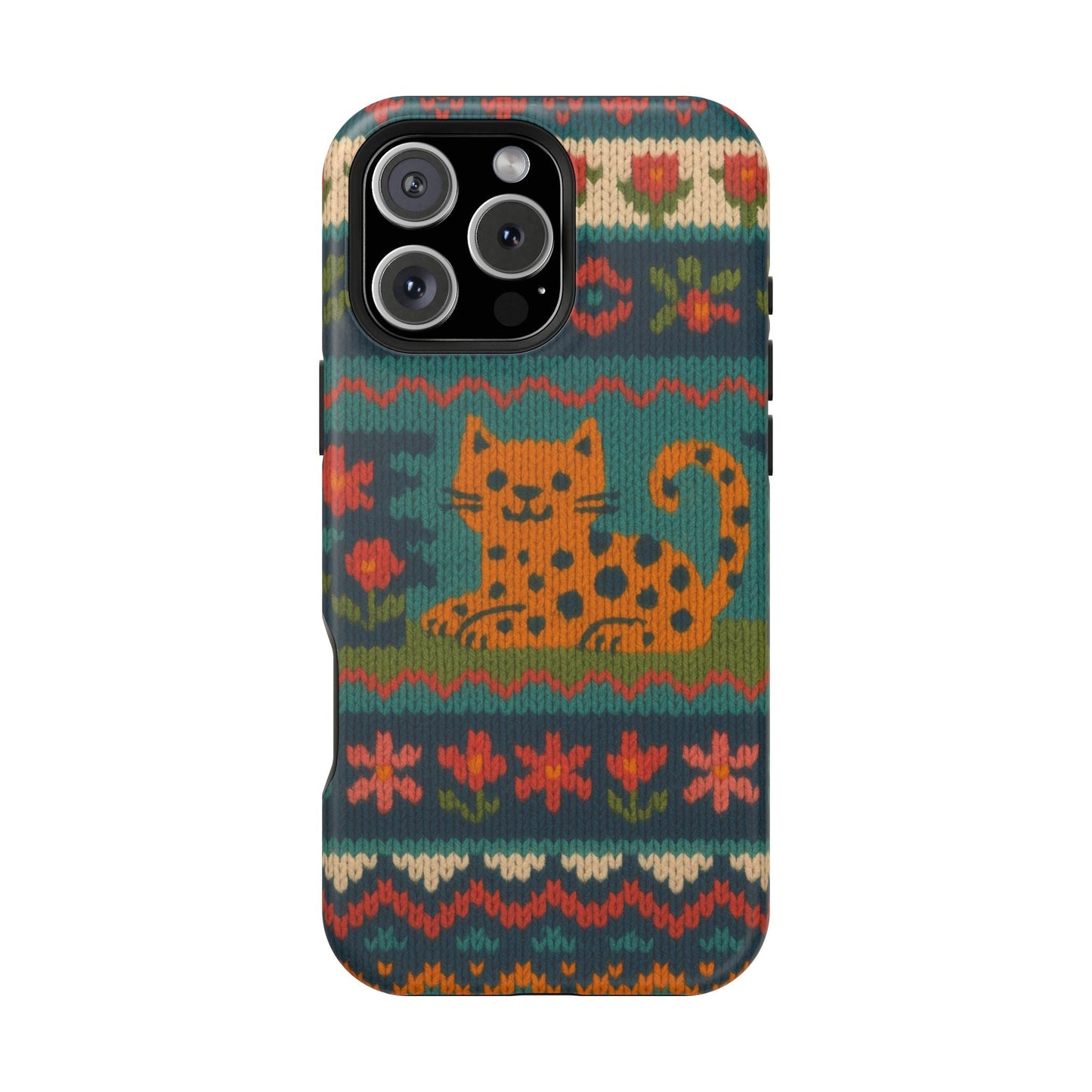 Cozy Knit Leopard Pattern Sweater Holiday Theme iPhone Case with MagSafe compatibility