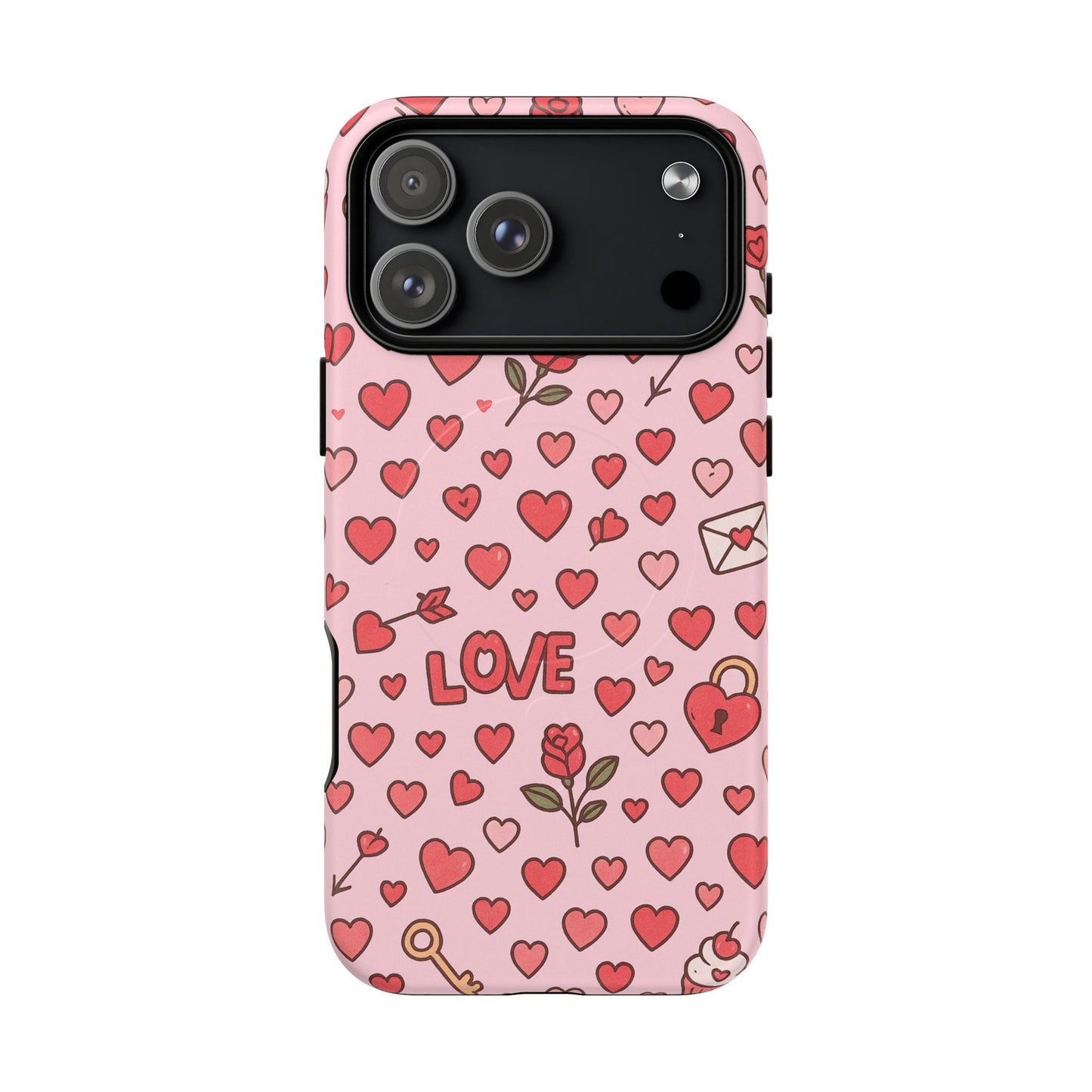Pink Love Hearts Pattern Tough iPhone Case (MagSafe compatible)