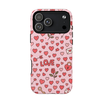 Pink Love Hearts Pattern Tough iPhone Case (MagSafe compatible)