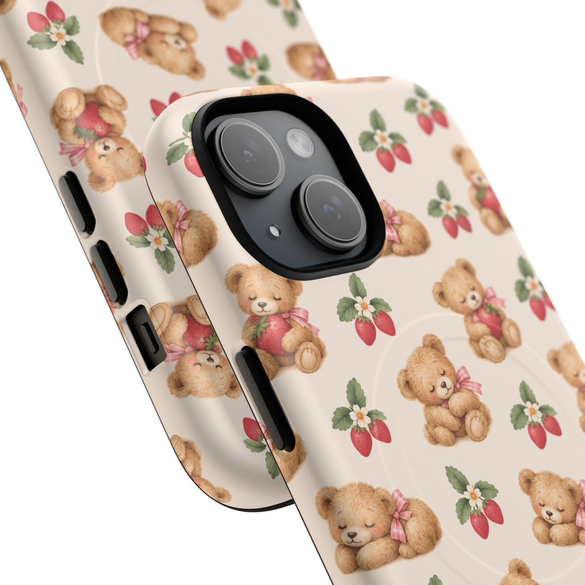 Teddy Berry Cozy Strawberry Pattern iPhone Case with MagSafe