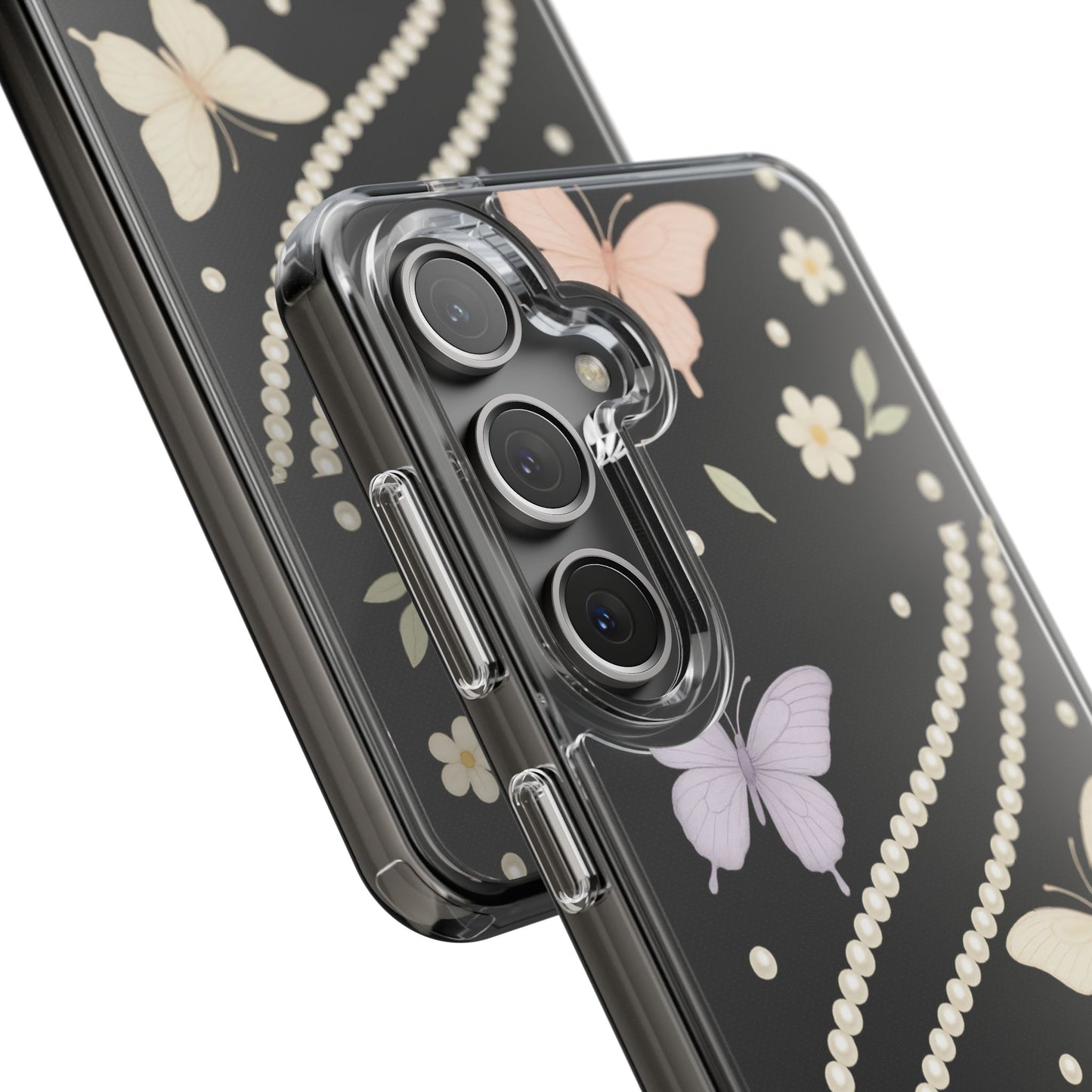 Butterfly Pearl Impact-Resistant Clear iPhone Case