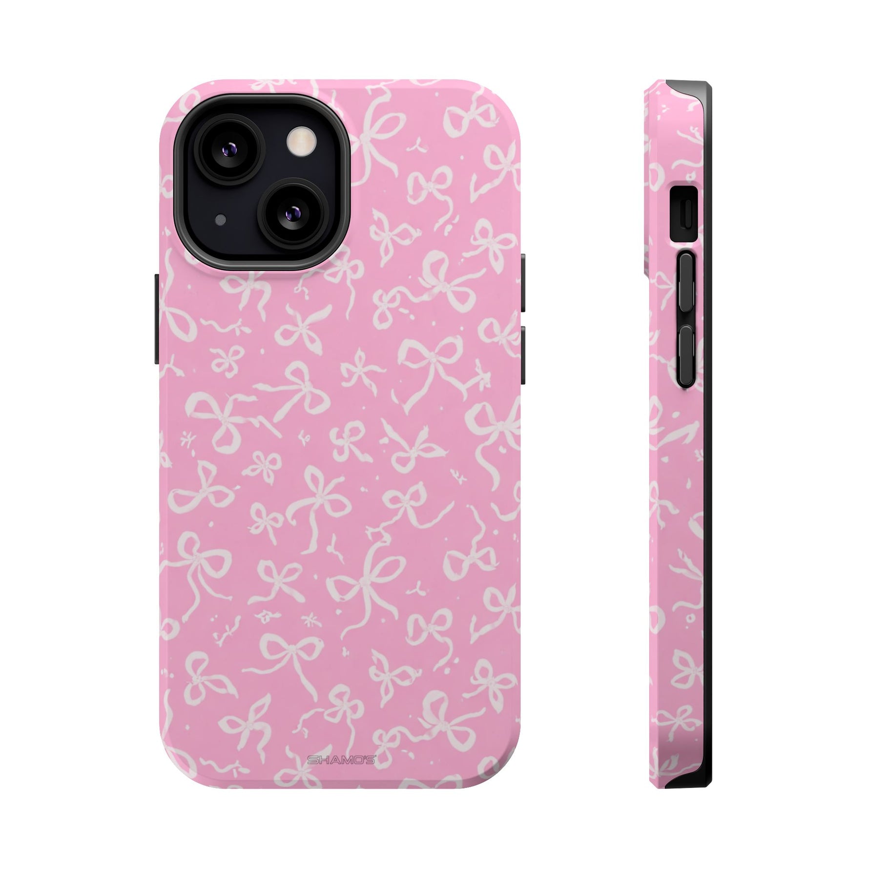 Pink Bow Pattern Impact-Resistant iPhone Case | MagSafe