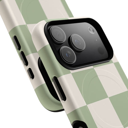 Sage Checkerboard Tough iPhone Case - Compatible with MagSafe