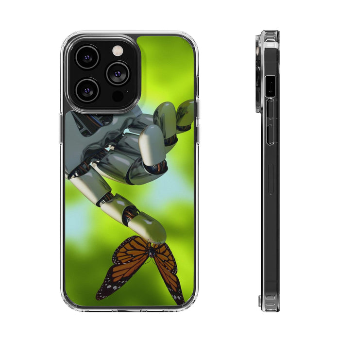 Clear Cases for iPhone 14 Series with Robotic hand and Butterfly.