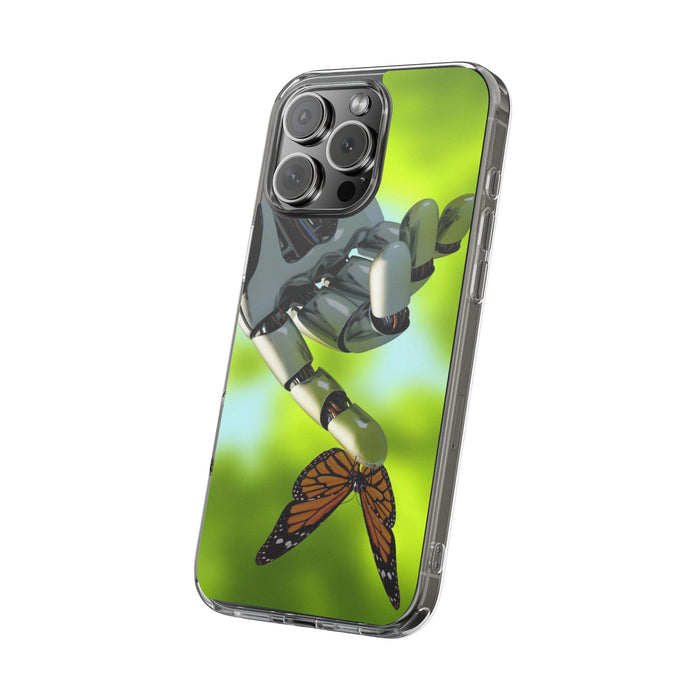 Clear Cases for iPhone 14 Series with Robotic hand and Butterfly.