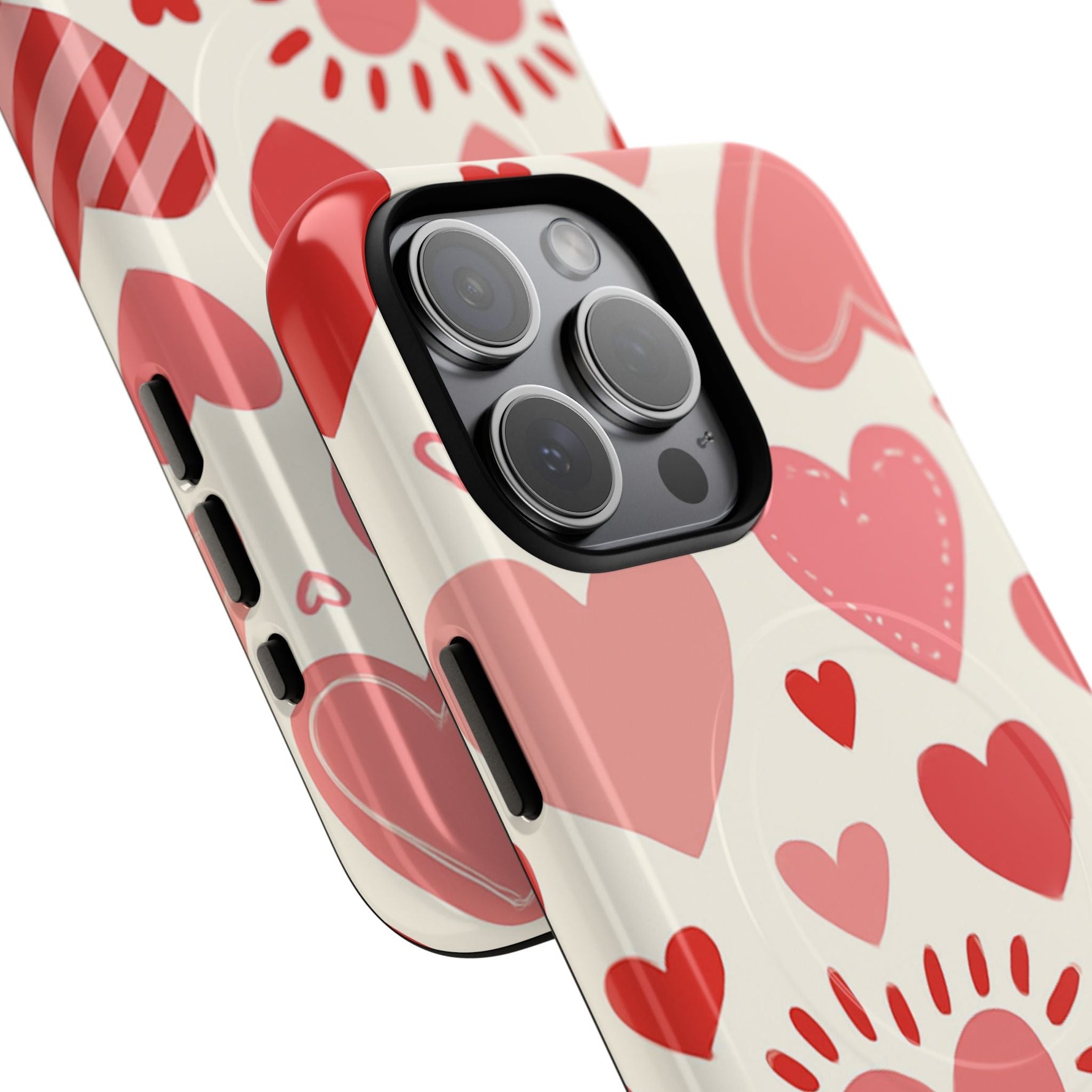 Heart Pattern Tough iPhone Case — Cute Red & Pink Hearts Protective Cover (MagSafe compatible)  Shamo's