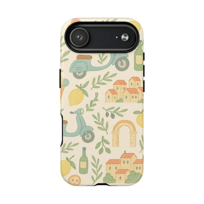 Italian Summer Drawing  iPhone Case — Lemon & Vespa Pattern Tough MagSafe Case