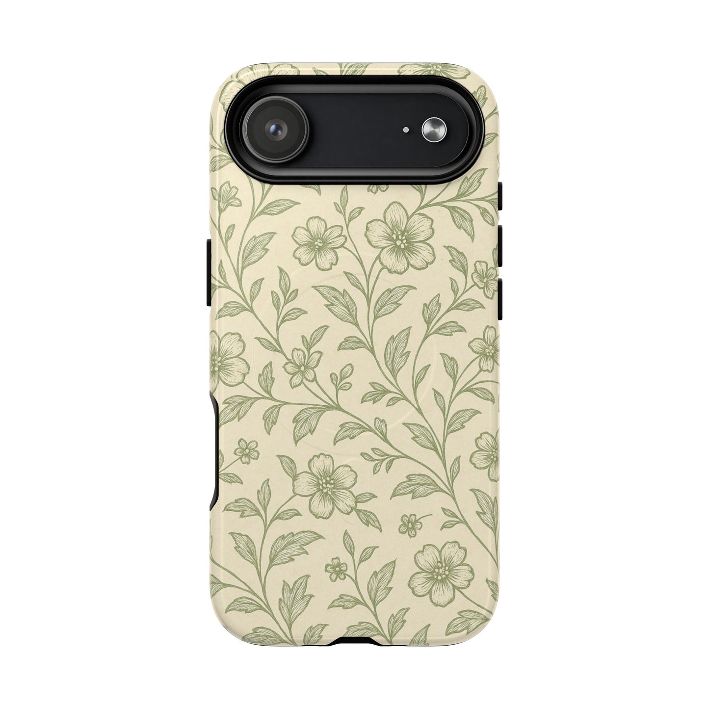 Sage Green Vintage Floral Pattern iPhone Case | MagSafe Compatible
