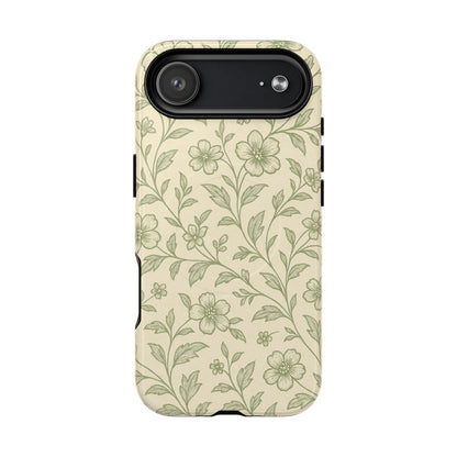 Sage Green Vintage Floral Pattern iPhone Case | MagSafe Compatible