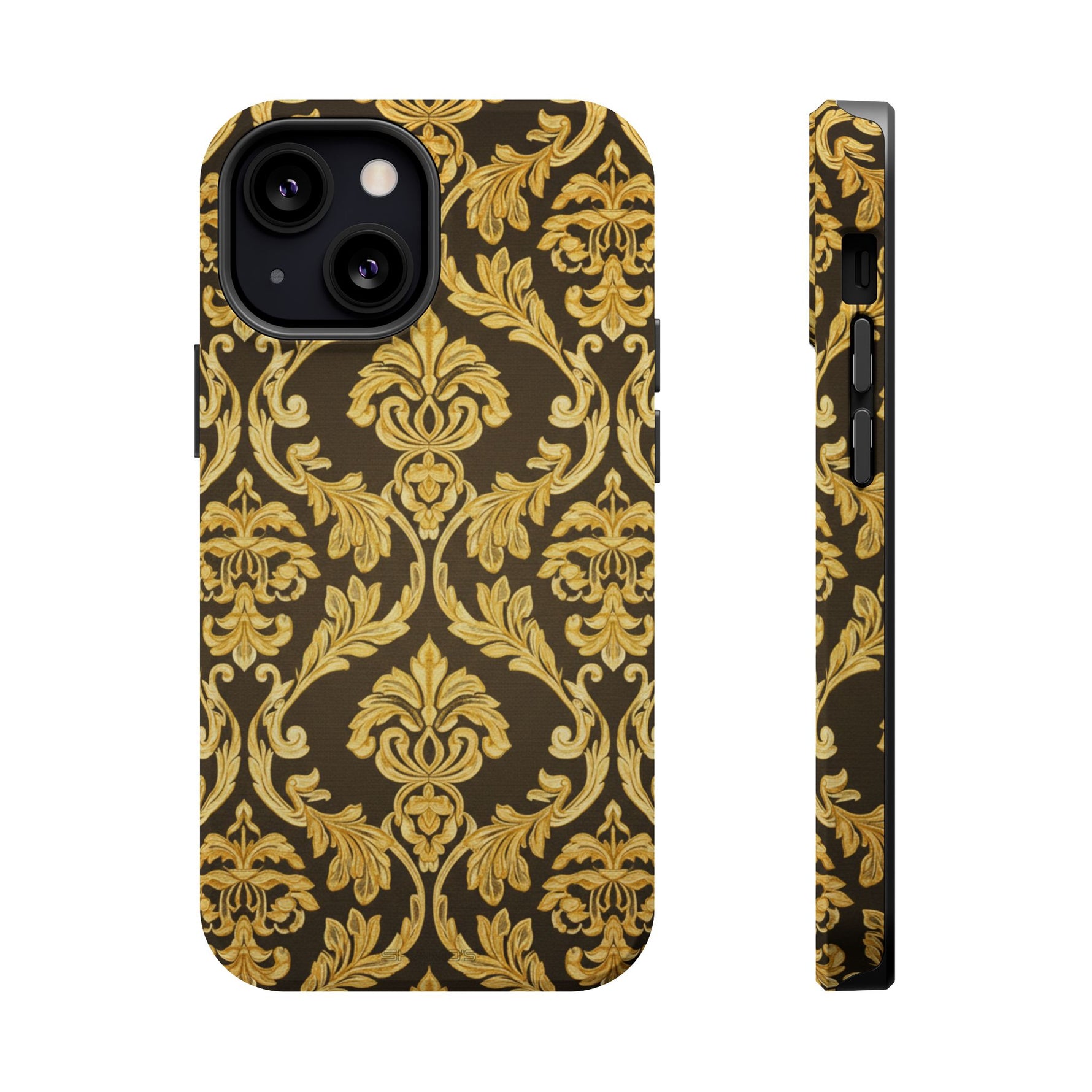 Gold Damask Magnetic Impact-Resistant iPhone Case with MagSafe Compatibility
