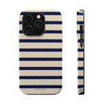Navy & Cream Ribbed Holiday Sweater Design iPhone Case with MagSafe compatibility