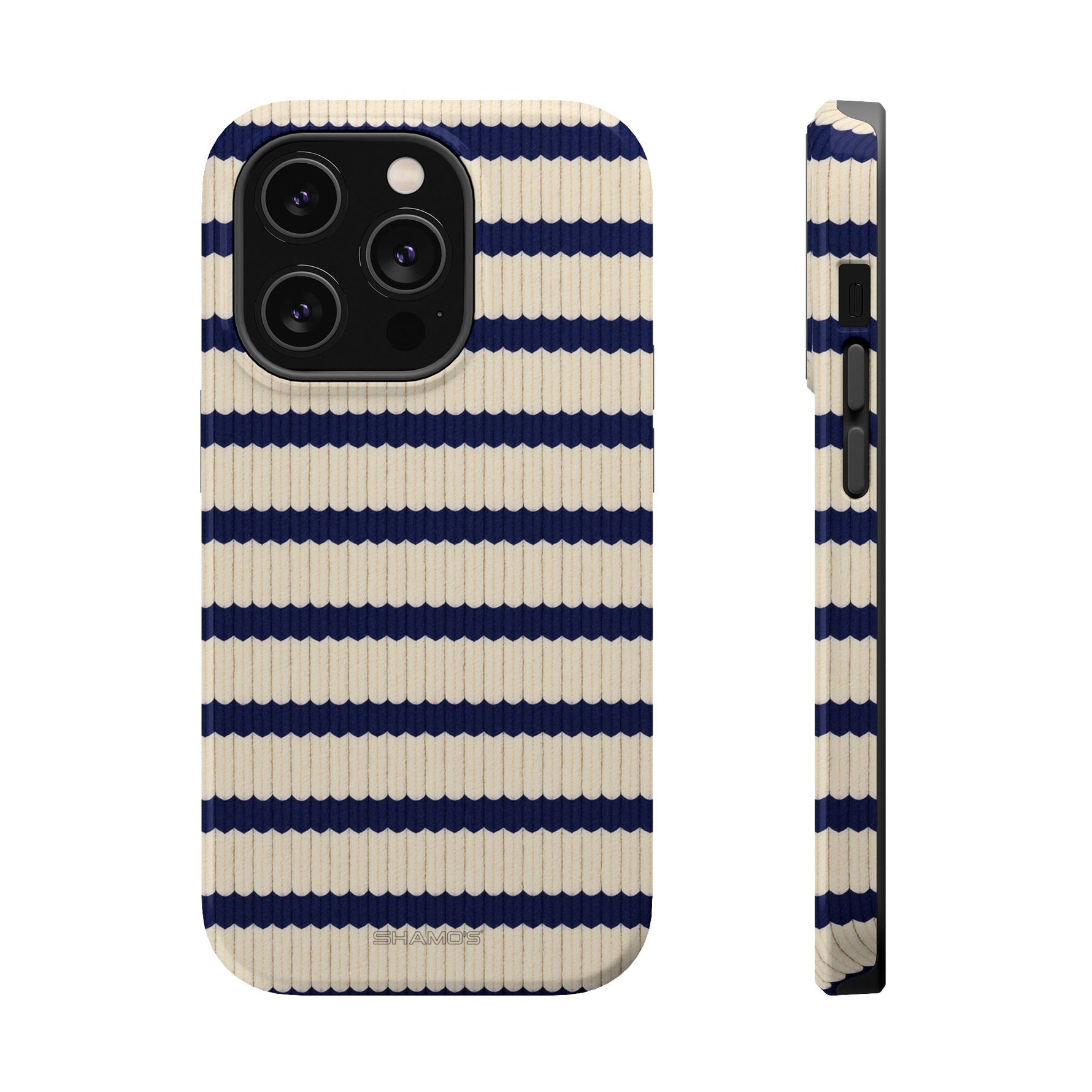 Navy & Cream Ribbed Holiday Sweater Design iPhone Case with MagSafe compatibility