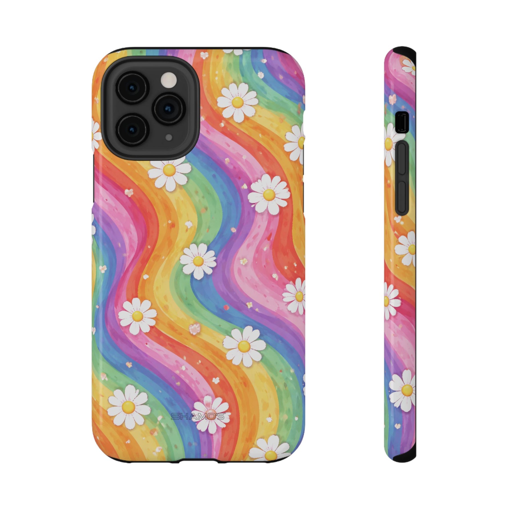 Funda de teléfono resistente a impactos con efecto cascada de colores Rainbow Daisy