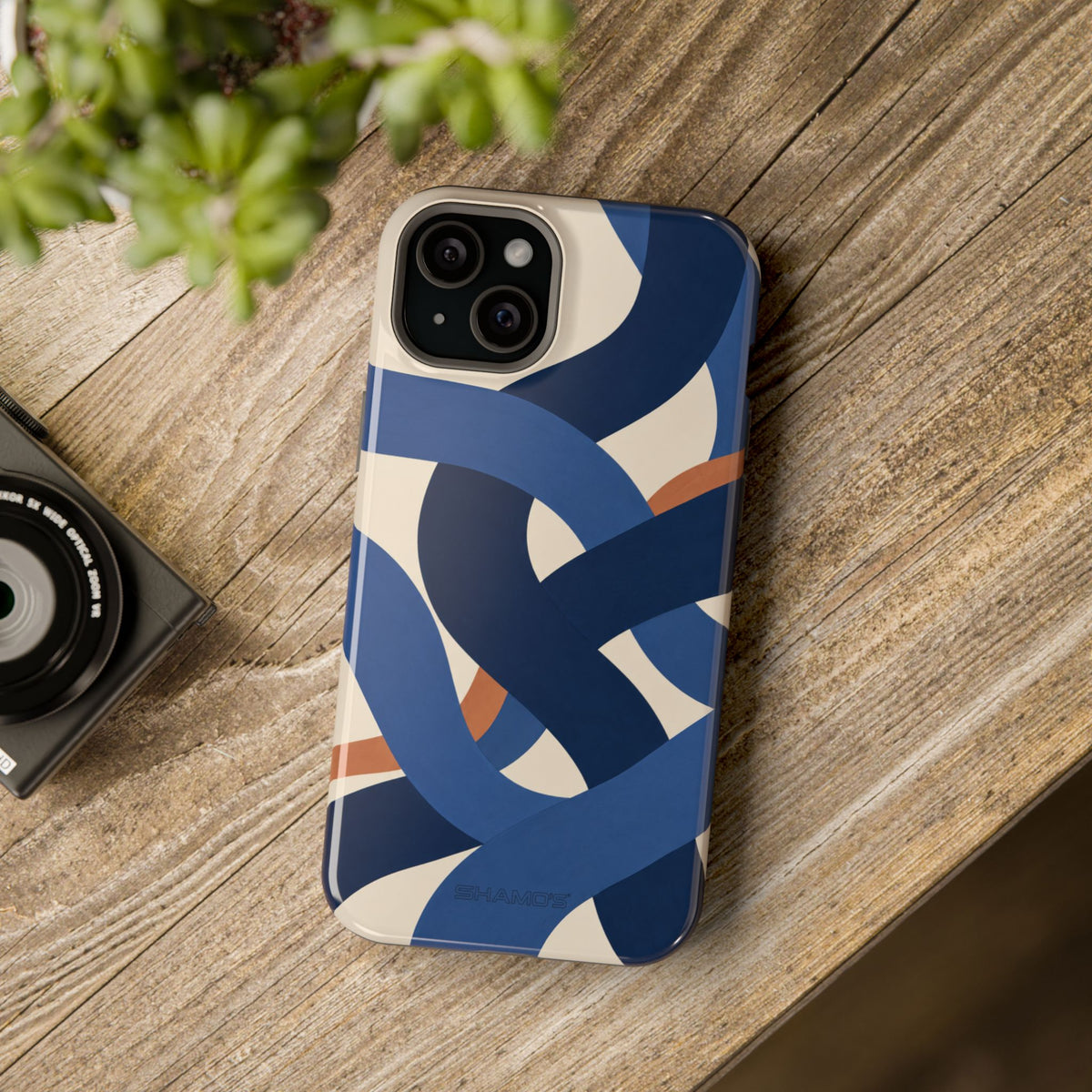 Indigo Loom MagSafe Phone Case – Blue & Ivory Abstract Woven Pattern