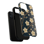 Navy Cherry Blossom Floral iPhone Case - Compatible with MagSafe