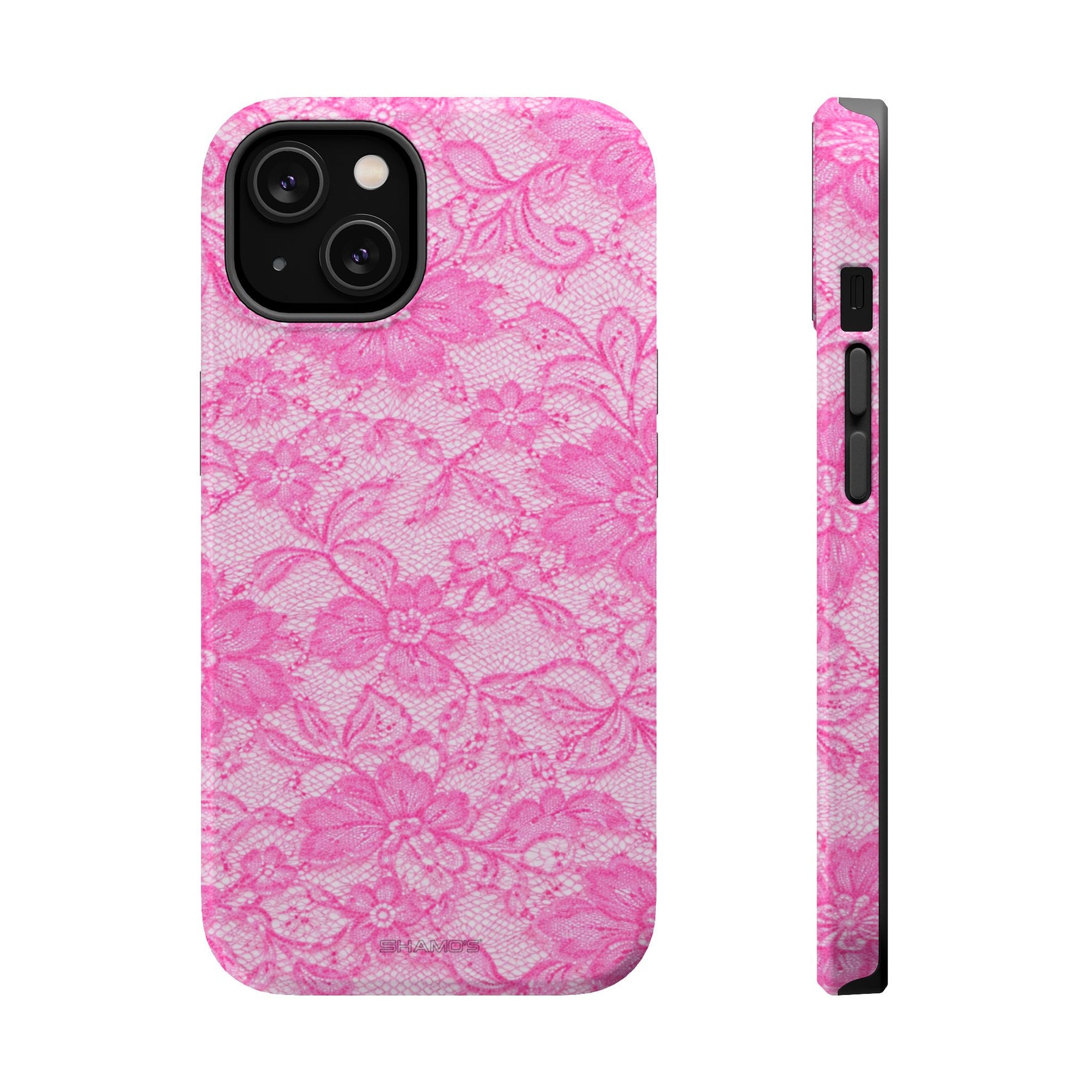 Pink Lingerie Lace Print Impact-Resistant iPhone Case | MagSafe - iPhone 14 / Glossy - Shamo's