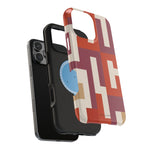 Retro Geometric Magnetic MagSafe Compatible Impact Phone Case — Bold Red & Terracotta Pattern