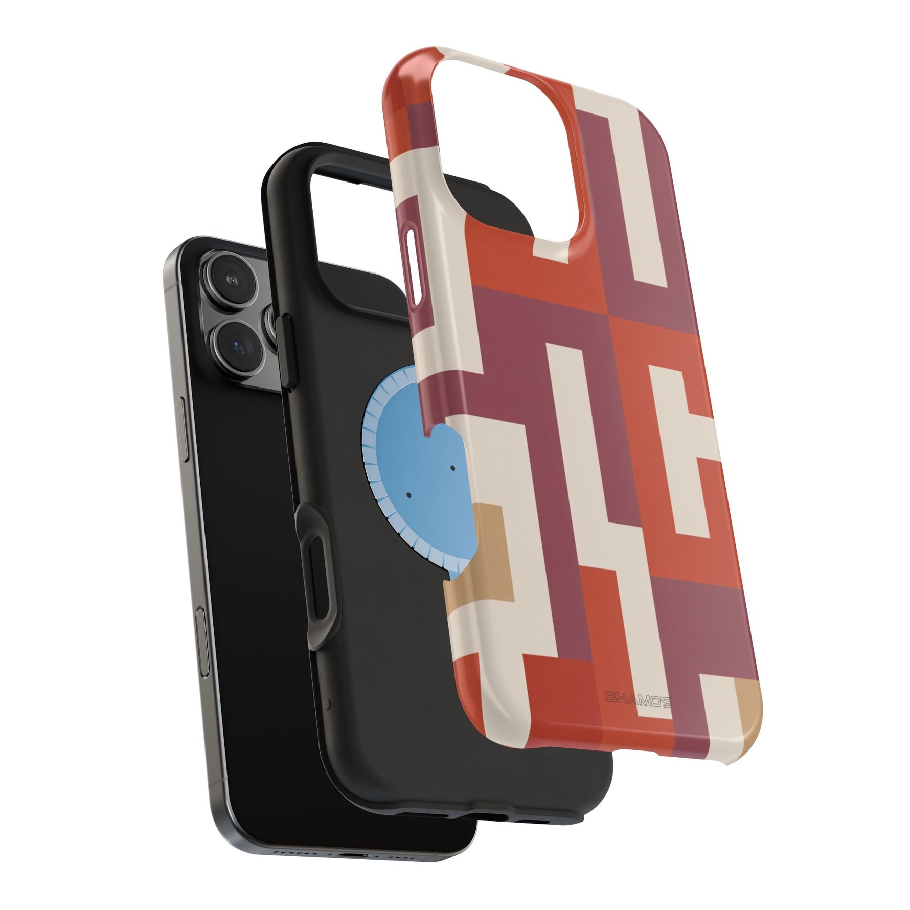 Retro Geometric Magnetic MagSafe Compatible Impact Phone Case — Bold Red & Terracotta Pattern