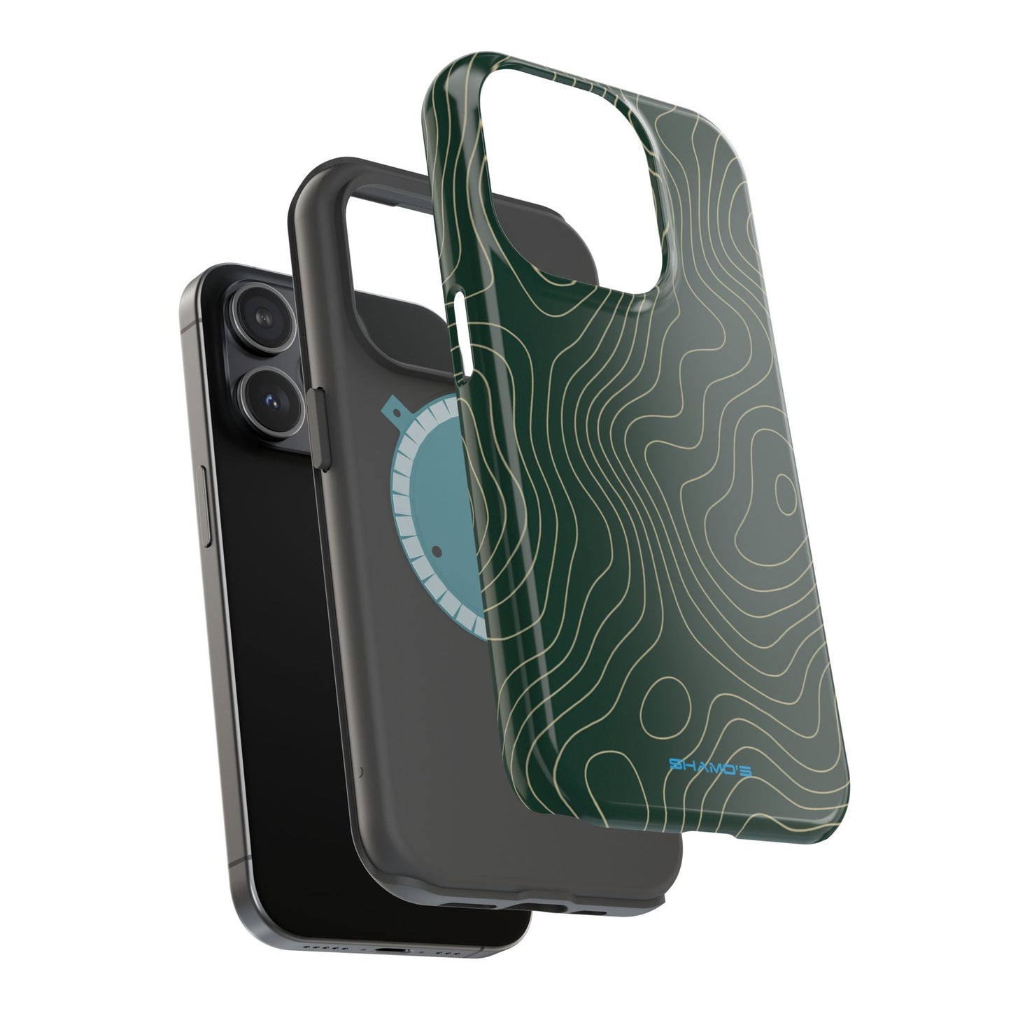 Topographic Green Magnetic Impact-Resistant iPhone Case | MagSafe compatible  Shamo's