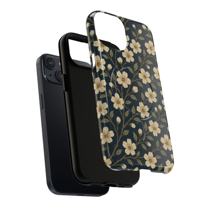 Navy Cherry Blossom Floral iPhone Case - Compatible with MagSafe