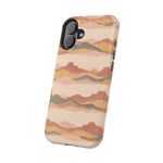 Sunset Trails – Desert Landscape MagSafe Phone Case, glossy vertical dual-camera model, angled rear view