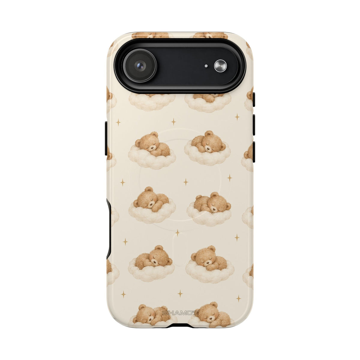 Beige teddybeer op wolken iPhone-hoesje met MagSafe