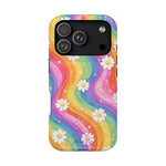 Funda de teléfono resistente a impactos con efecto cascada de colores Rainbow Daisy