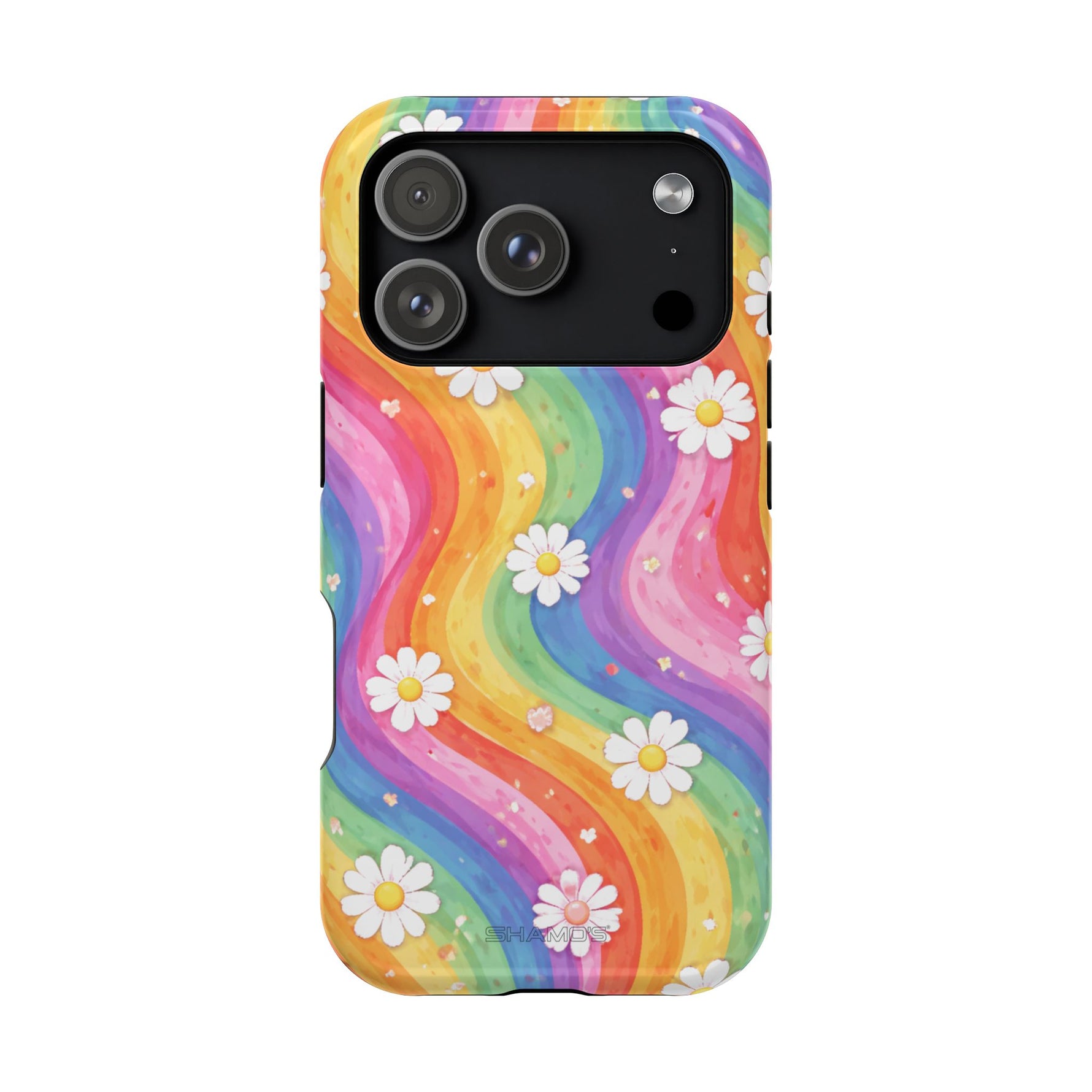 Funda de teléfono resistente a impactos con efecto cascada de colores Rainbow Daisy