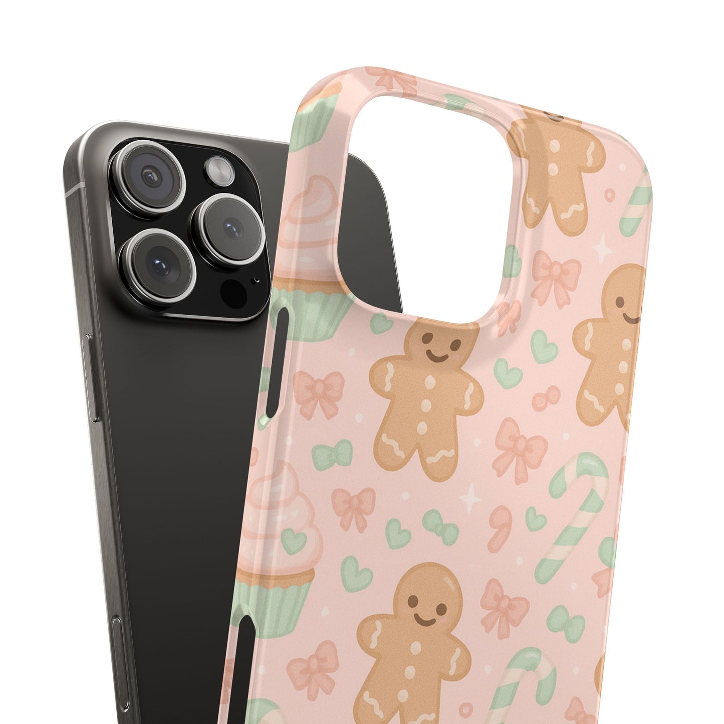 Gingerbread Holiday Slim iPhone Case — Cute Candy Cane & Cupcake Pattern