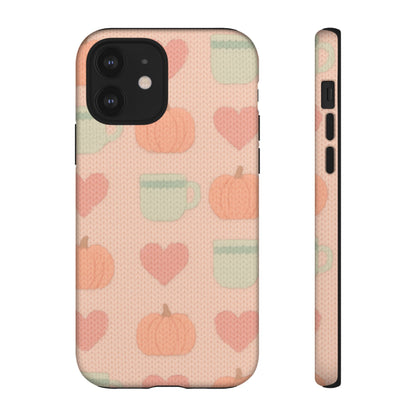 Autumn Cozy iPhone Case – Pumpkin, Heart & Coffee Cup Pattern - Shamo's