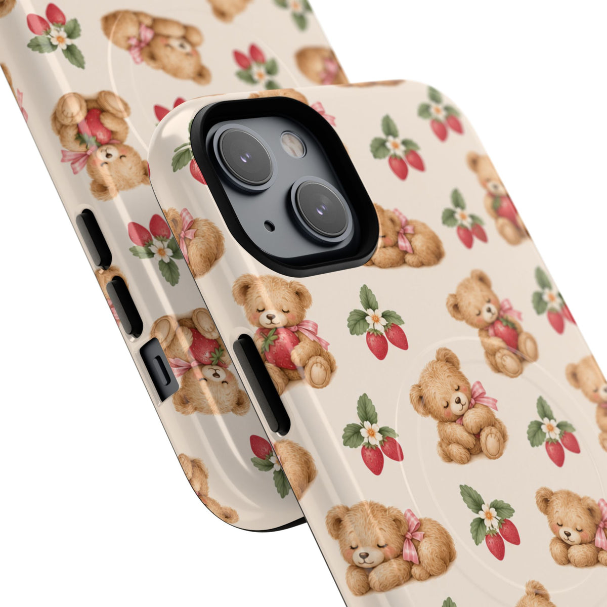 Teddy Berry Cozy Strawberry Pattern iPhone Case with MagSafe