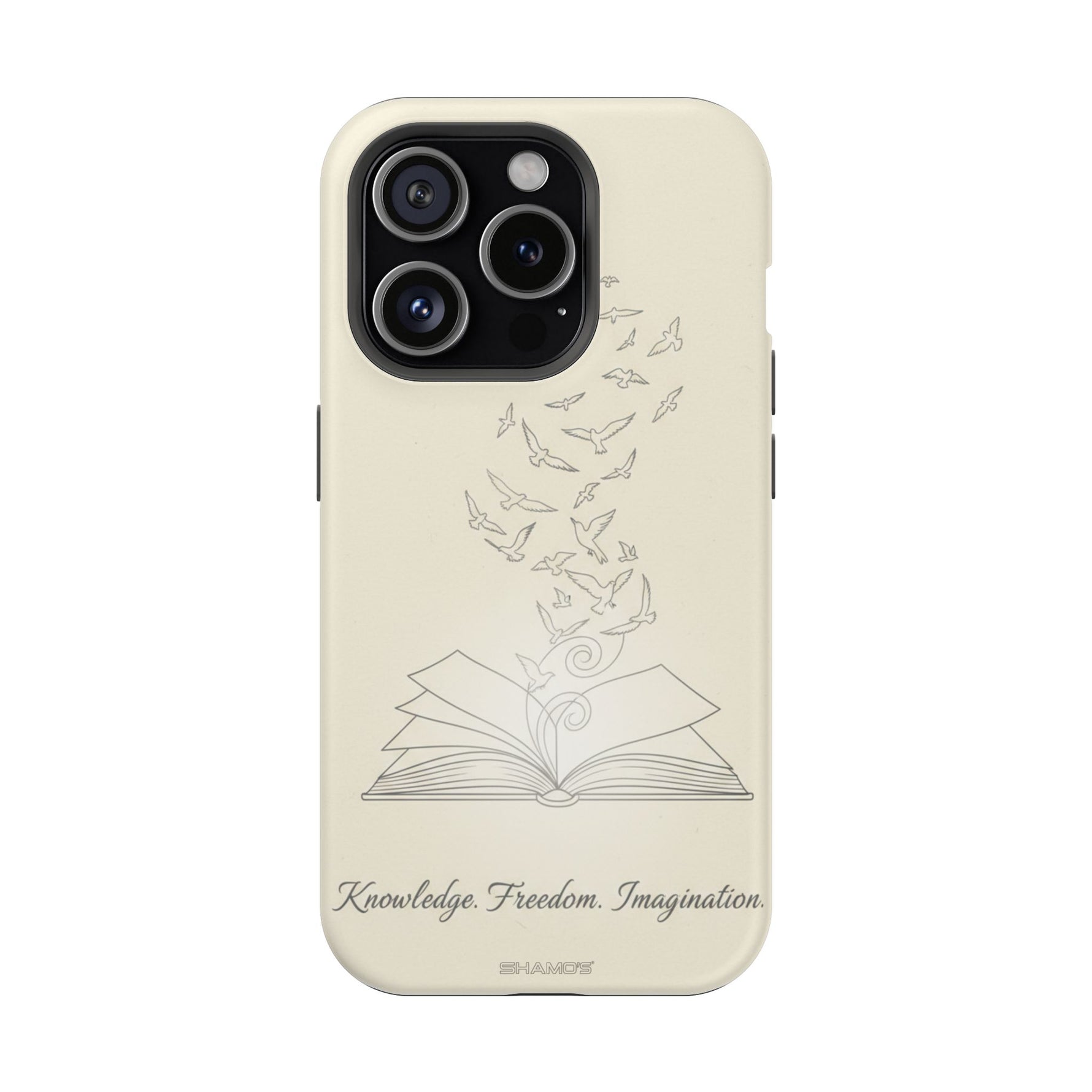 'Knowledge, Freedom, Imagination' Book & Birds Minimalist Magnetic Impact-Resistant Phone Case with MagSafe