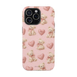 Pink Teddy Hearts Love iPhone Case, Impact-Resistant MagSafe Compatible