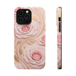 Floral Pink Rose MagSafe iPhone Case, Gold Leaf Magnetic Impact-Resistant