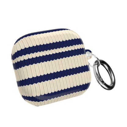 Striped Ribbed AirPod Case — Navy & Cream Retro Coastal Cover