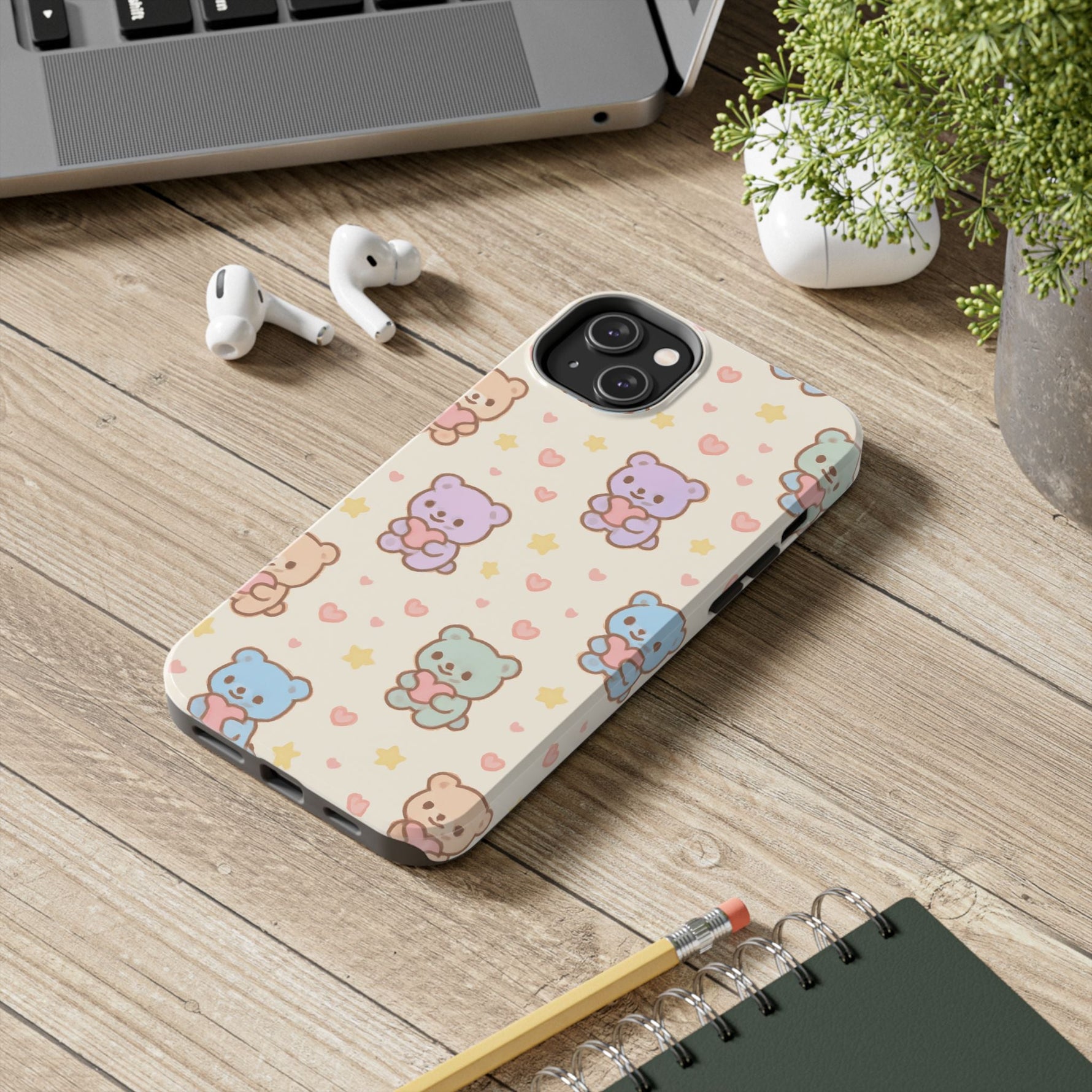 Cute Pastel Bear Impact Phone Case | Heart & Star Kawaii Pattern  Shamo's