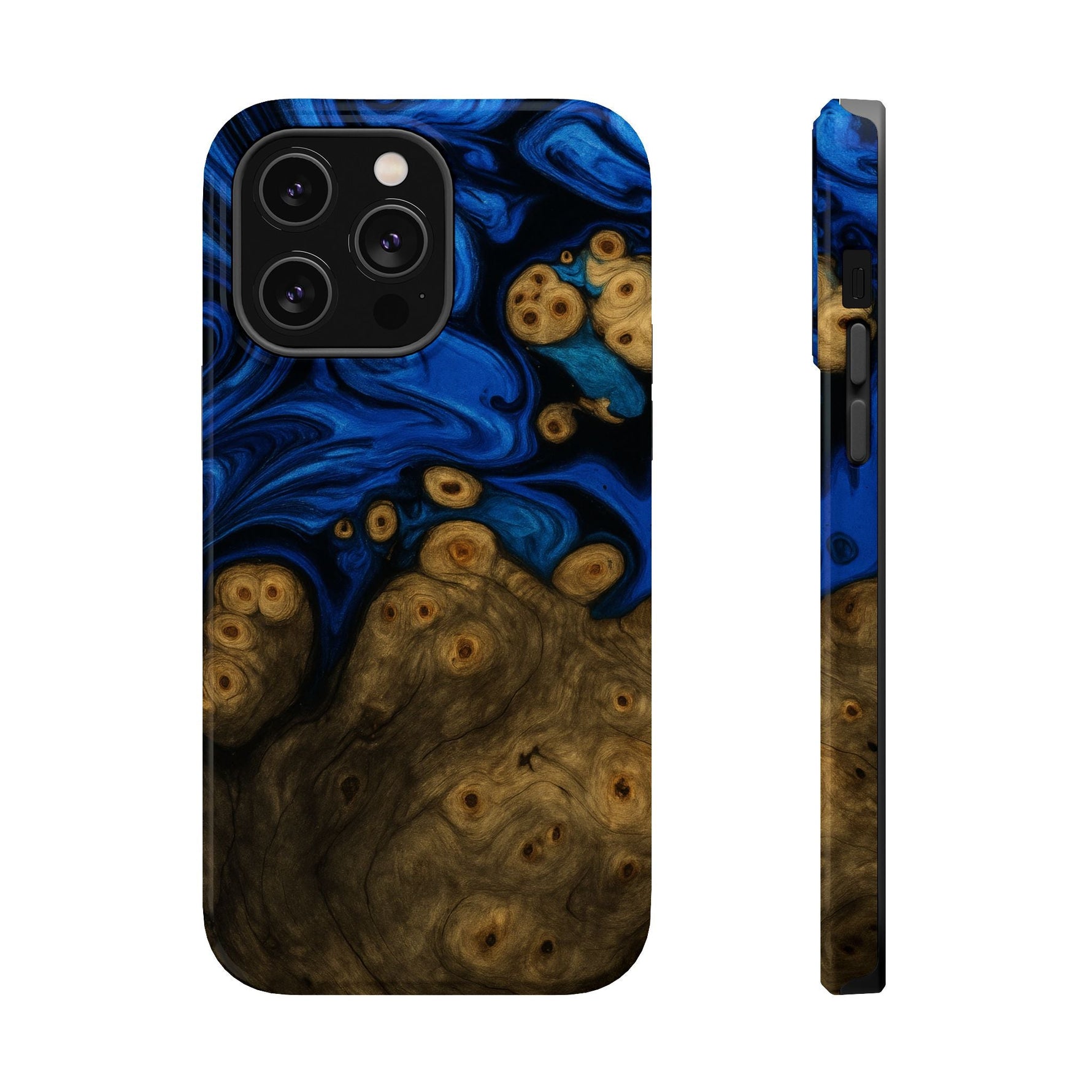Blue Swirl & Burl Wood Impact iPhone Case | MagSafe compatible  Shamo's