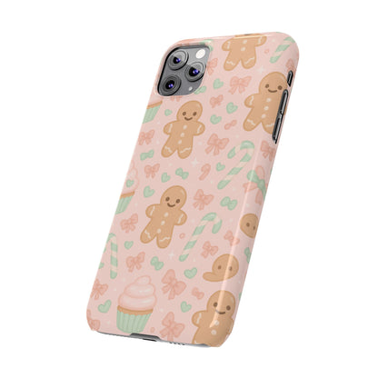 Gingerbread Holiday Slim iPhone Case — Cute Candy Cane & Cupcake Pattern