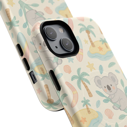 Australia Hand-Drawn Koala Beach iPhone Case — Cute Tropical Palm & Surf Print | with MagSafe