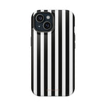 Striped MagSafe Compatible Magnetic Impact-Resistant Phone Case | Black & White Vertical Stripe (Noir Blanc) - iPhone 15 / Glossy - Shamo's
