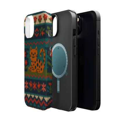 Cozy Knit Leopard Pattern Sweater Holiday Theme iPhone Case with MagSafe compatibility
