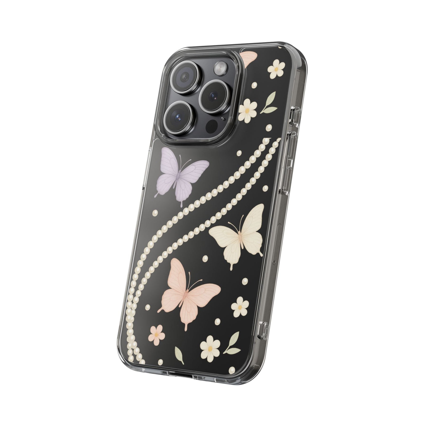 Butterfly Pearl Impact-Resistant Clear iPhone Case  Shamo's