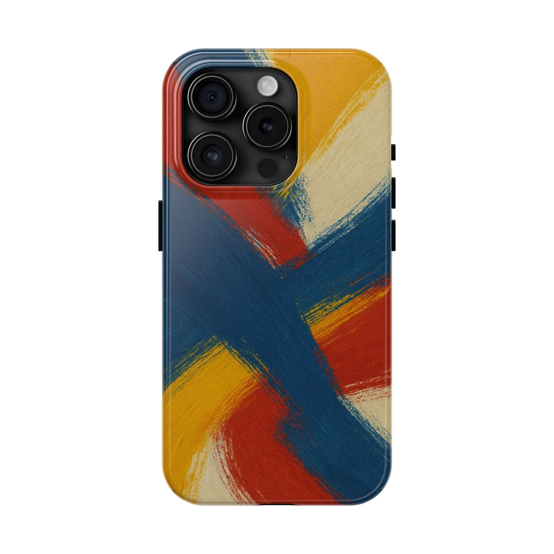 Abstract Brushstroke Tough Phone Case — Colorful Red, Blue & Yellow Protective Cover  Shamo's iPhone 15 Pro