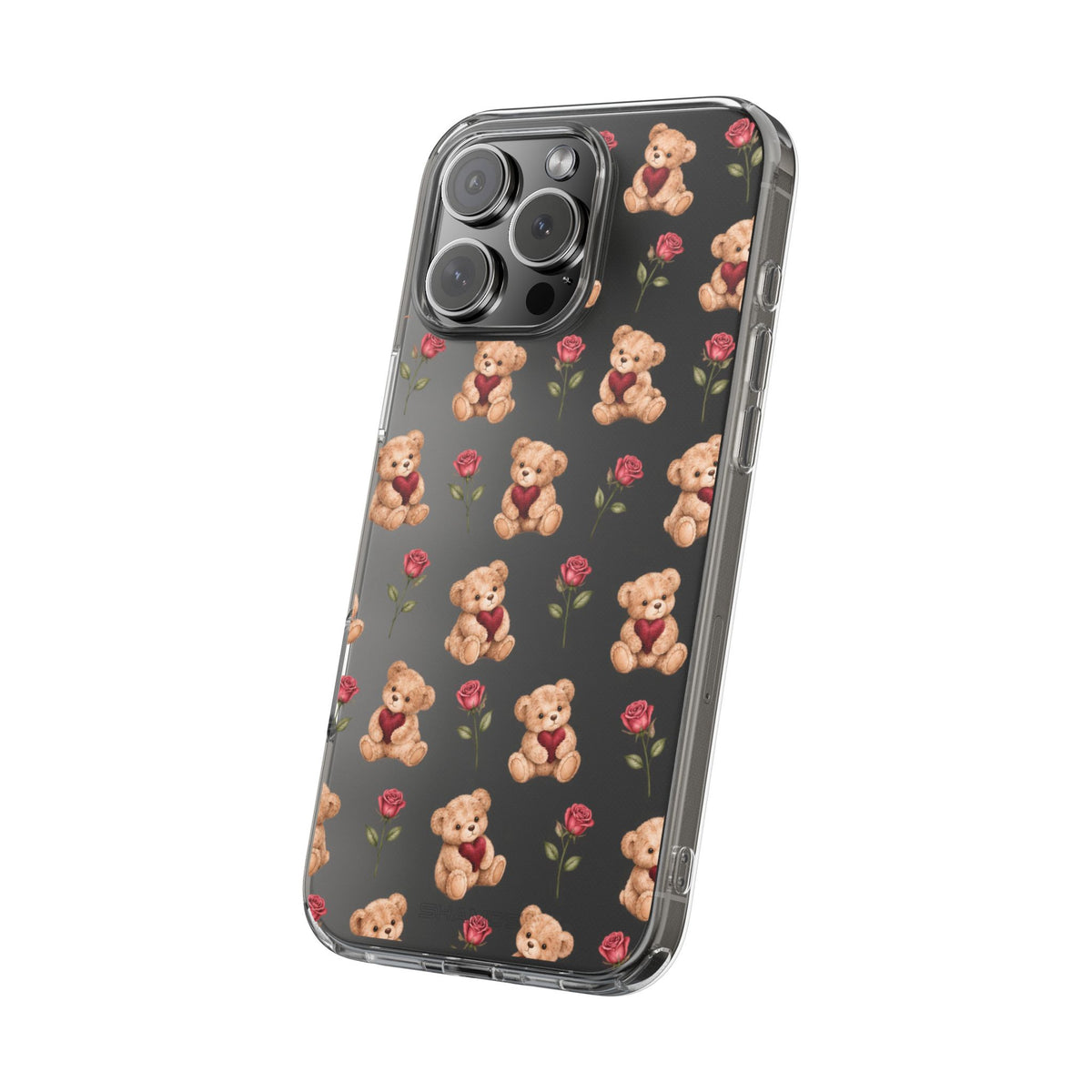 Romantic Teddy Bear Impact-Resistant Phone Case with Heart Design