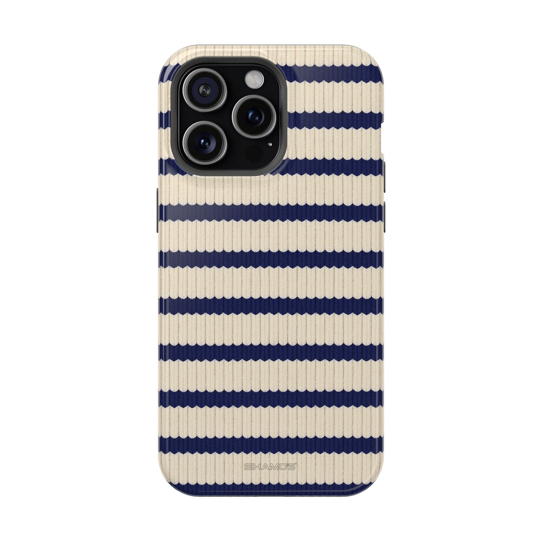Navy & Cream Ribbed Holiday Sweater Design iPhone Case with MagSafe compatibility