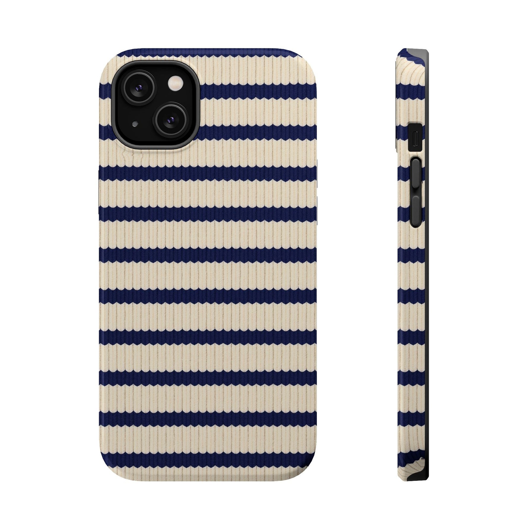 Navy & Cream Ribbed Holiday Sweater Design iPhone Case with MagSafe compatibility  Shamo's iPhone 14 Plus / Glossy