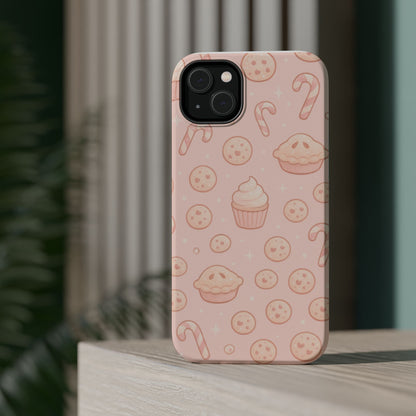 Pink Holiday Sweets Pattern (Cupcake, Pie, Candy Cane) iPhone Case with MagSafe